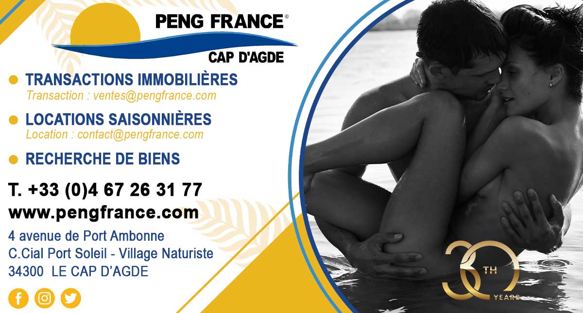 Location - Ventes - Agence Peng Frane - Village Naturiste - Ca d'Agde